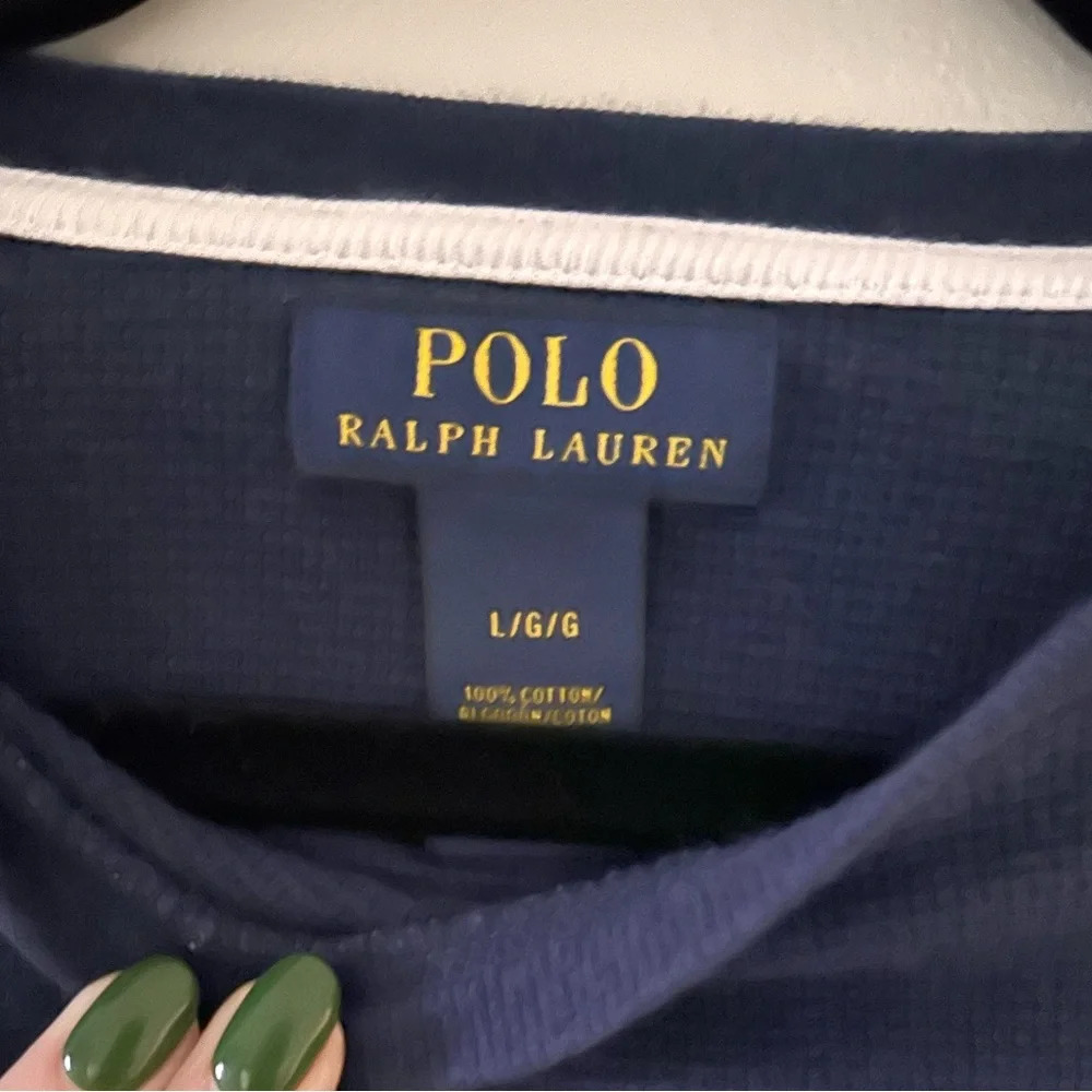 Men's Polo Ralph Lauren Blue Waffle Knit Long Sleeve Shirt Size L - Picture 2 of 2